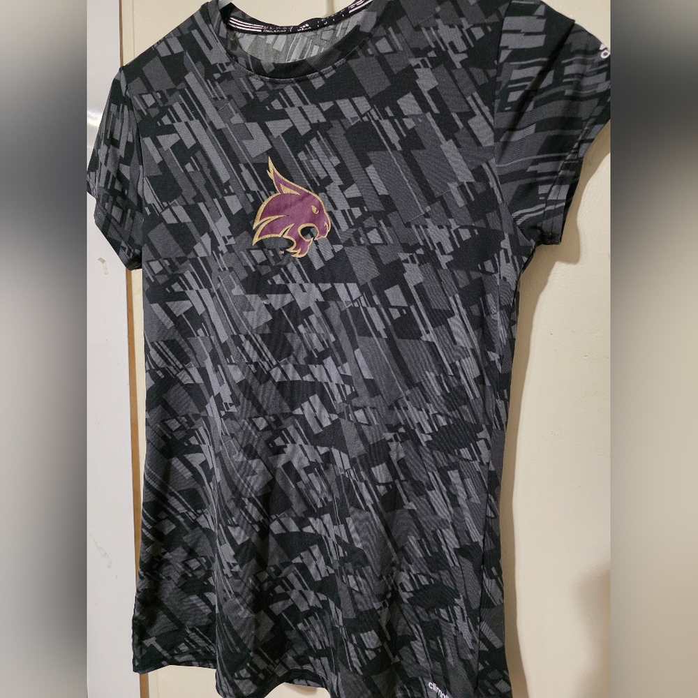 Texas State University Adidas Women's Black & Gray Geometric Athletic Tee, XS